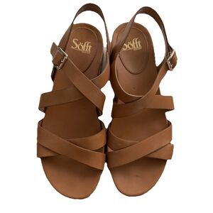 Sofft Women’s Tan Leather Espadrille Platform Sandals Sz 9.5 Summer Resort Beach